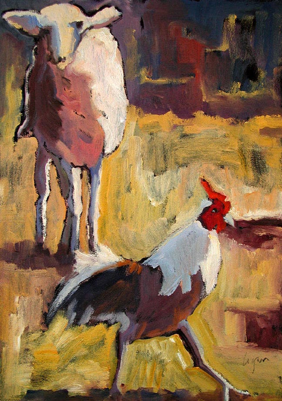 Lone Sheep with Rooster